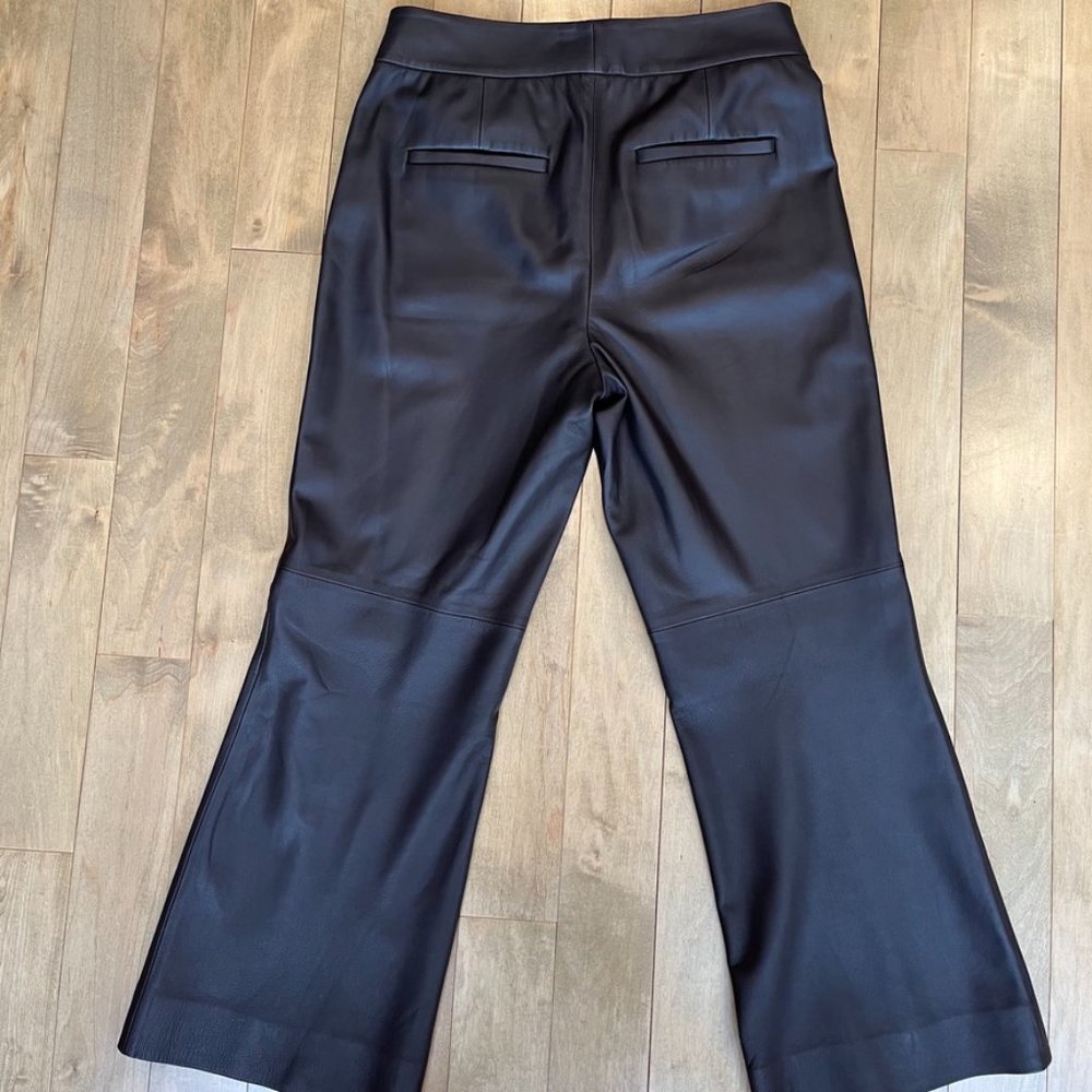 Vince Brown Leather Flare Cropped Pants - Size 6 - Picture 9 of 12